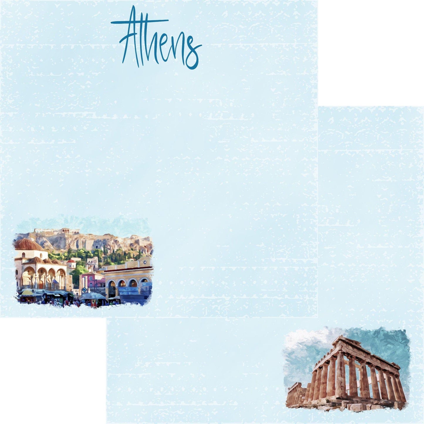 Watercolor Greece Collection Athens 12 x 12 Double-Sided Scrapbook Paper by SSC Designs - 15 Pack