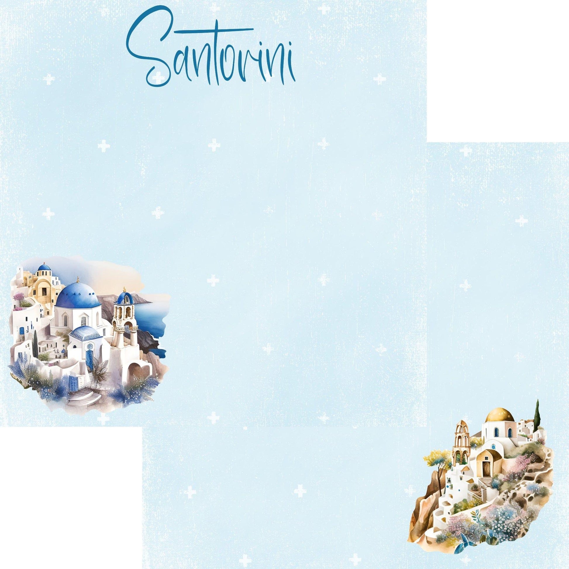 Watercolor Greece Collection Santorini 12 x 12 Double-Sided Scrapbook Paper by SSC Designs - 15 Pack