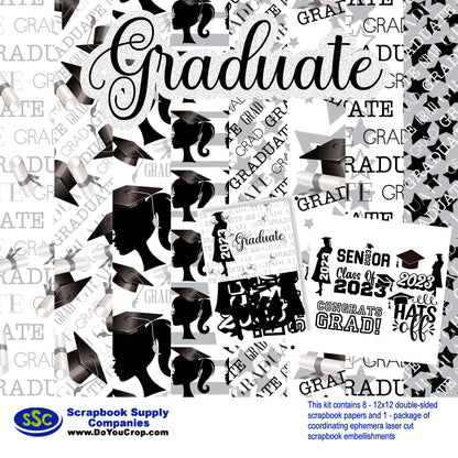 Graduation Collection Female 12 x 12 Scrapbook Paper Pack & Embellishment Kit - 3 Kits