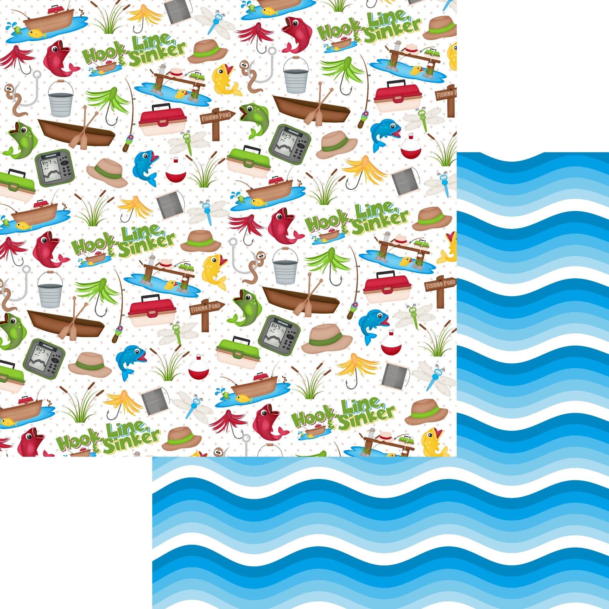 Hook, Line & Sinker Collection Fishing Pond 12 x 12 Double-Sided Scrapbook Papers by SSC Designs - 15 Pack