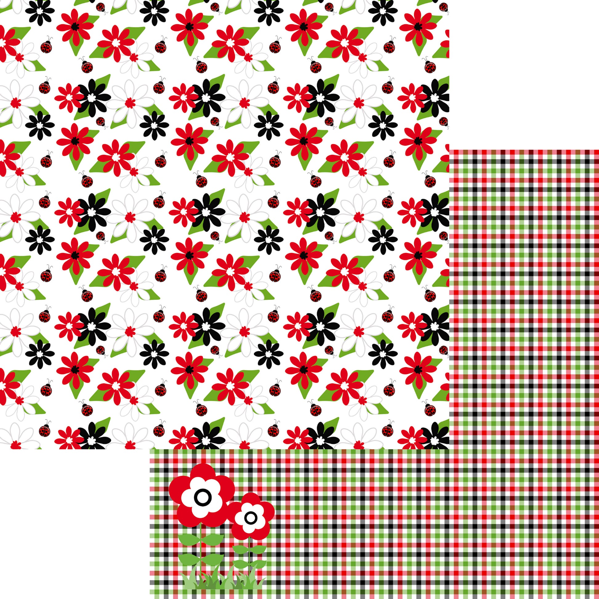 Ladybug Love Collection Perfect Plaid 12 x 12 Double-Sided Scrapbook Paper by SSC Designs - 15 Pack