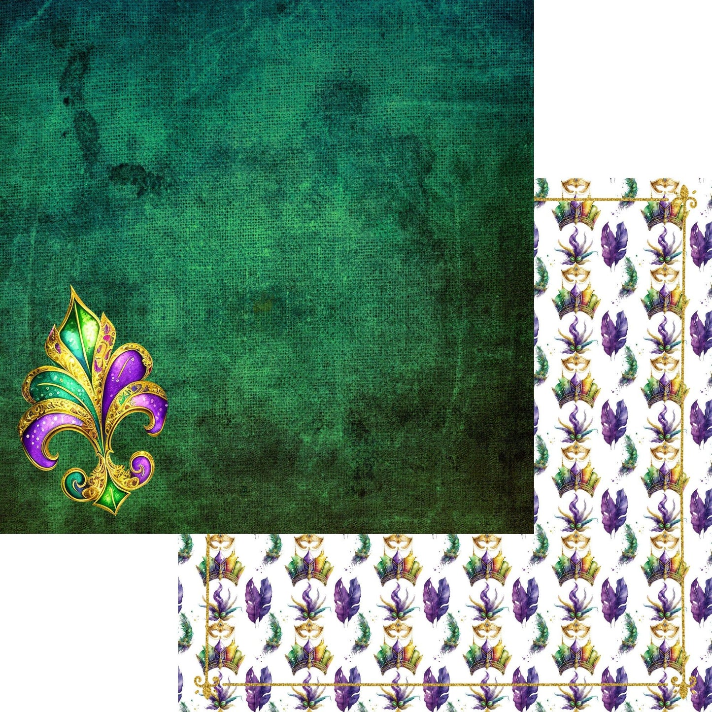 Mardi Gras Collection Fleur De Lis 12 x 12 Double-Sided Scrapbook Paper by SSC Designs - 15 Pack