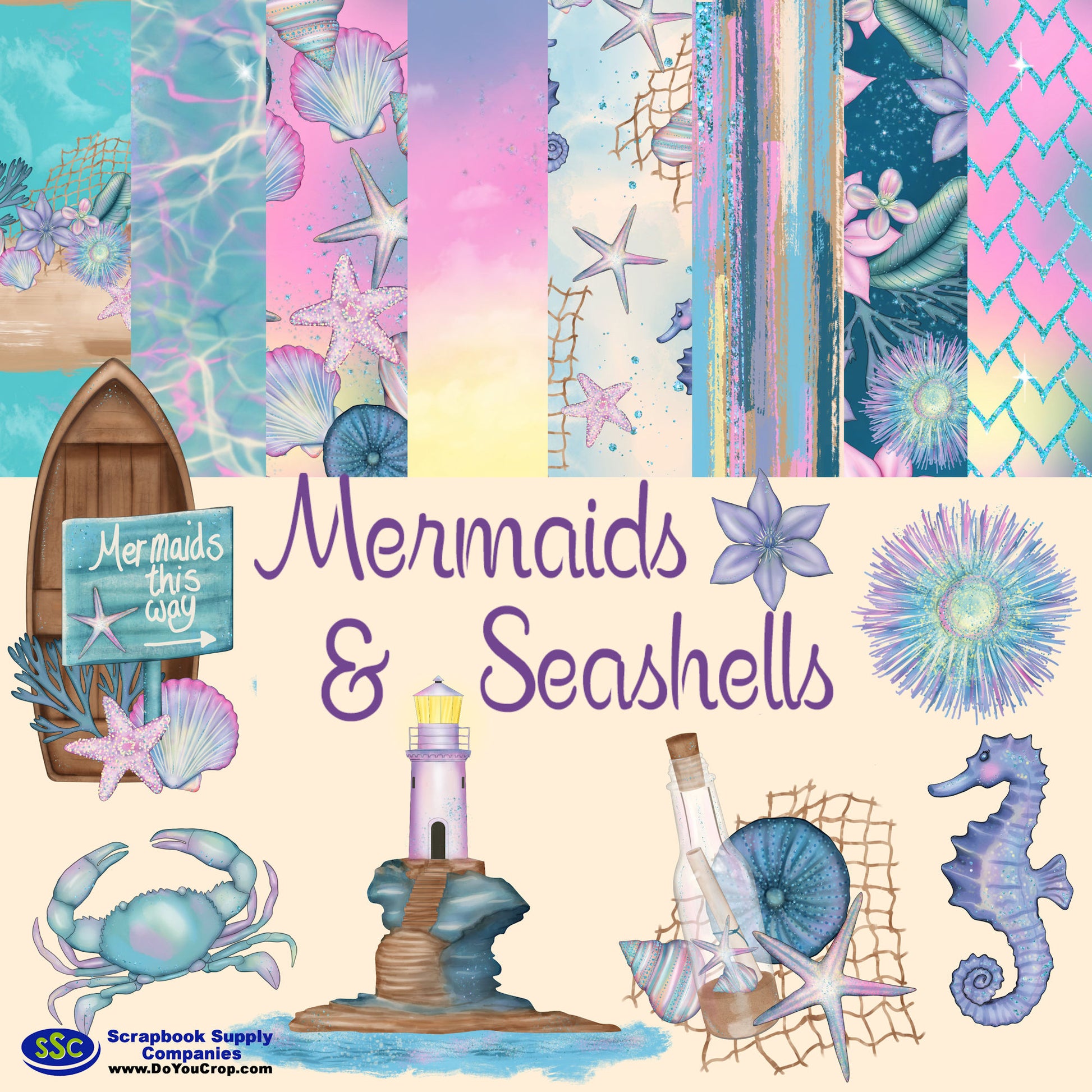 Gaynor Carradice's Mermaids & Seashells Collection 12 x 12 Scrapbook Paper Pack & Ephemera Kit - 3 Kits