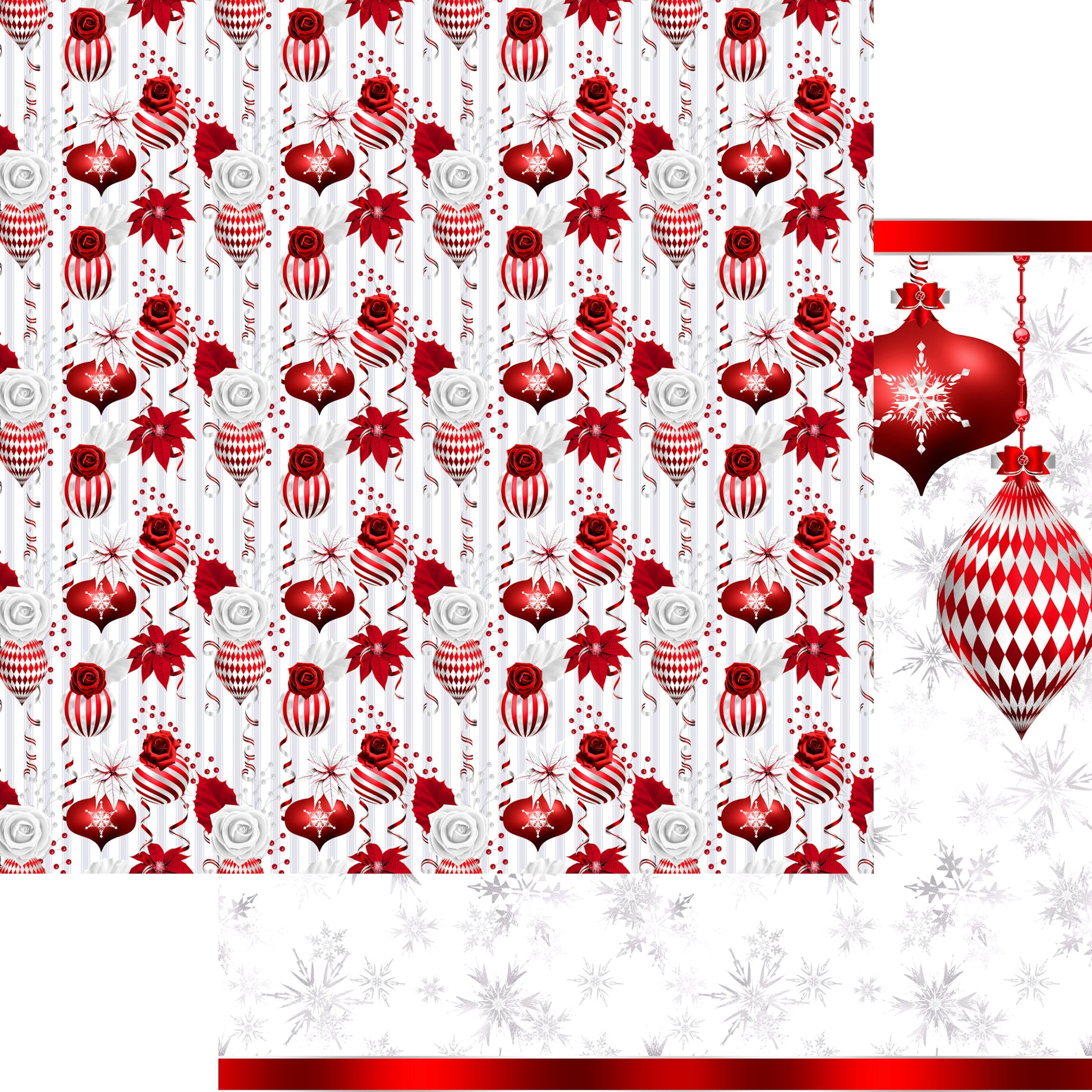 Peppermint Christmas Collection Vintage Ornaments 12 x 12 Double-Sided Scrapbook Paper - 15 Pack