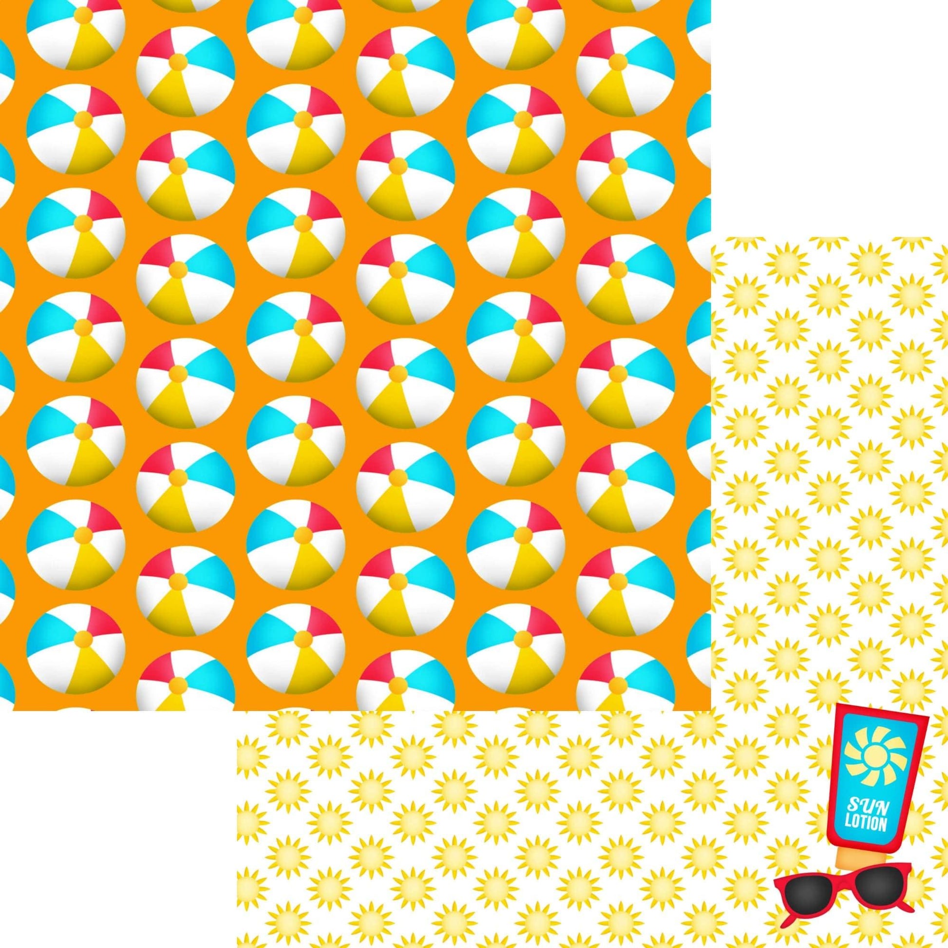 Pool Party Collection Beach Balls 12 x 12 Double-Sided Scrapbook Paper by SSC Designs - 15 Pack