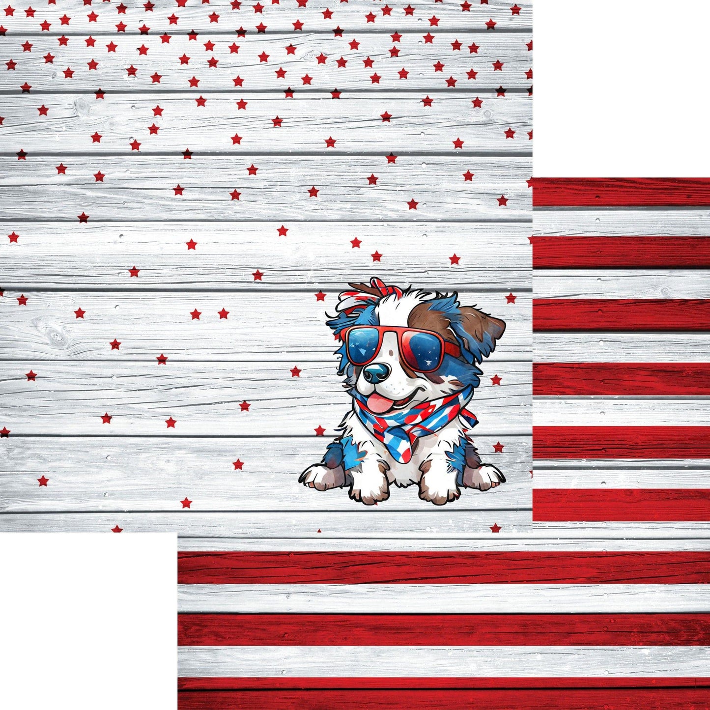 Patriotic Pups Collection Australian Shepherd 12 x 12 Double-Sided Scrapbook Paper by SSC Designs - 15 Pack