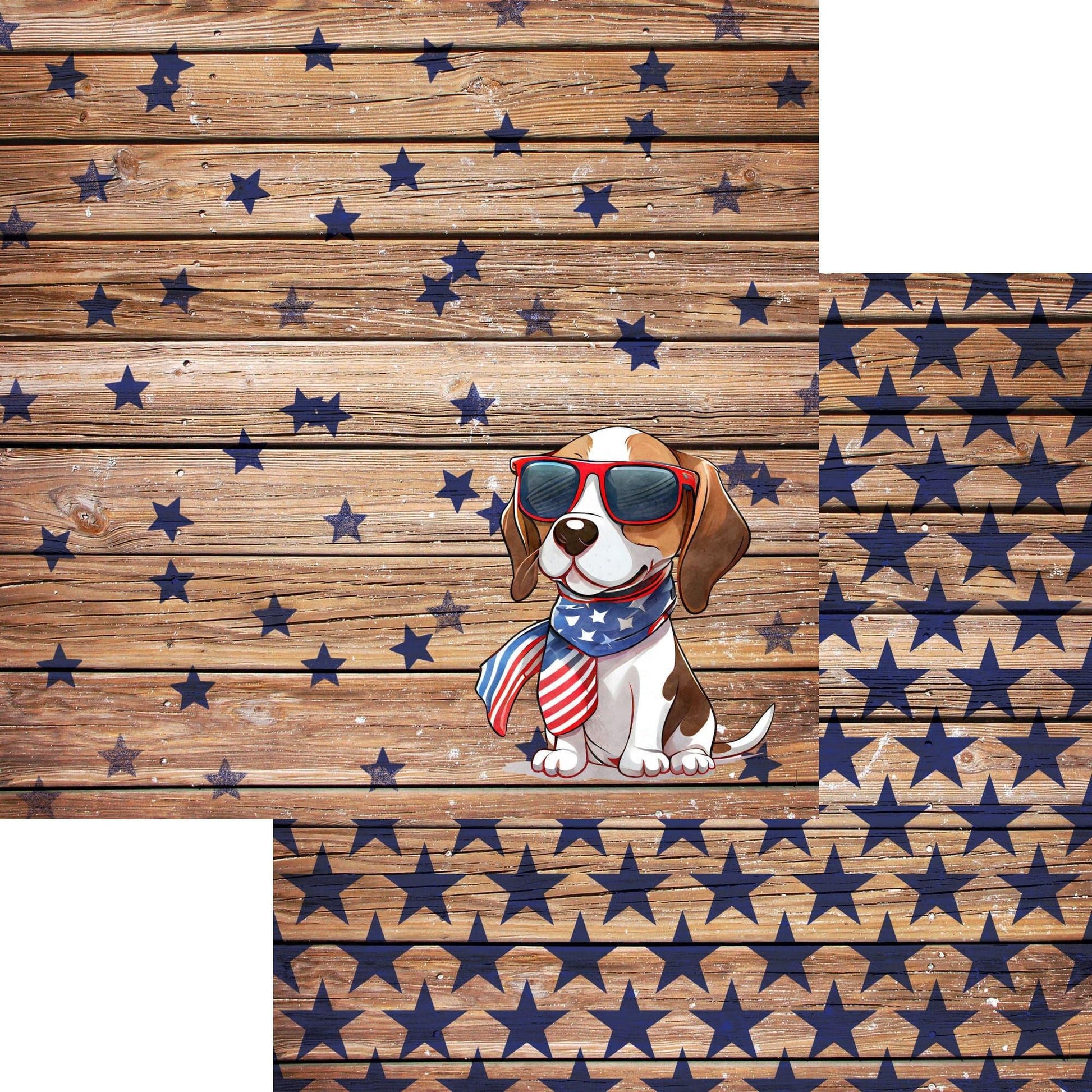 Patriotic Pups Collection Beagle 12 x 12 Double-Sided Scrapbook Paper by SSC Designs - 15 Pack