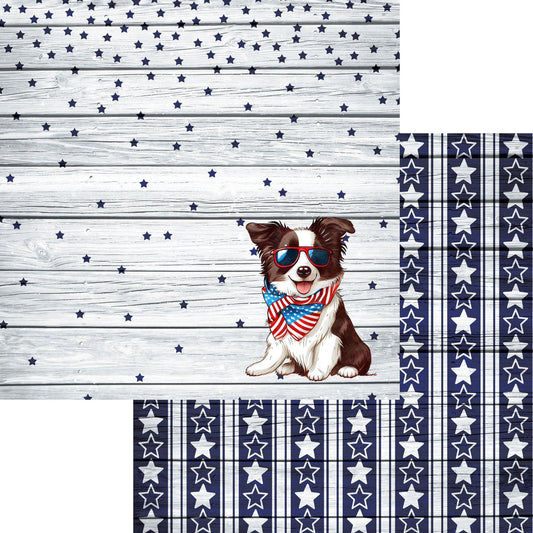 Patriotic Pups Collection Border Collie 12 x 12 Double-Sided Scrapbook Paper by SSC Designs - 15 Pack