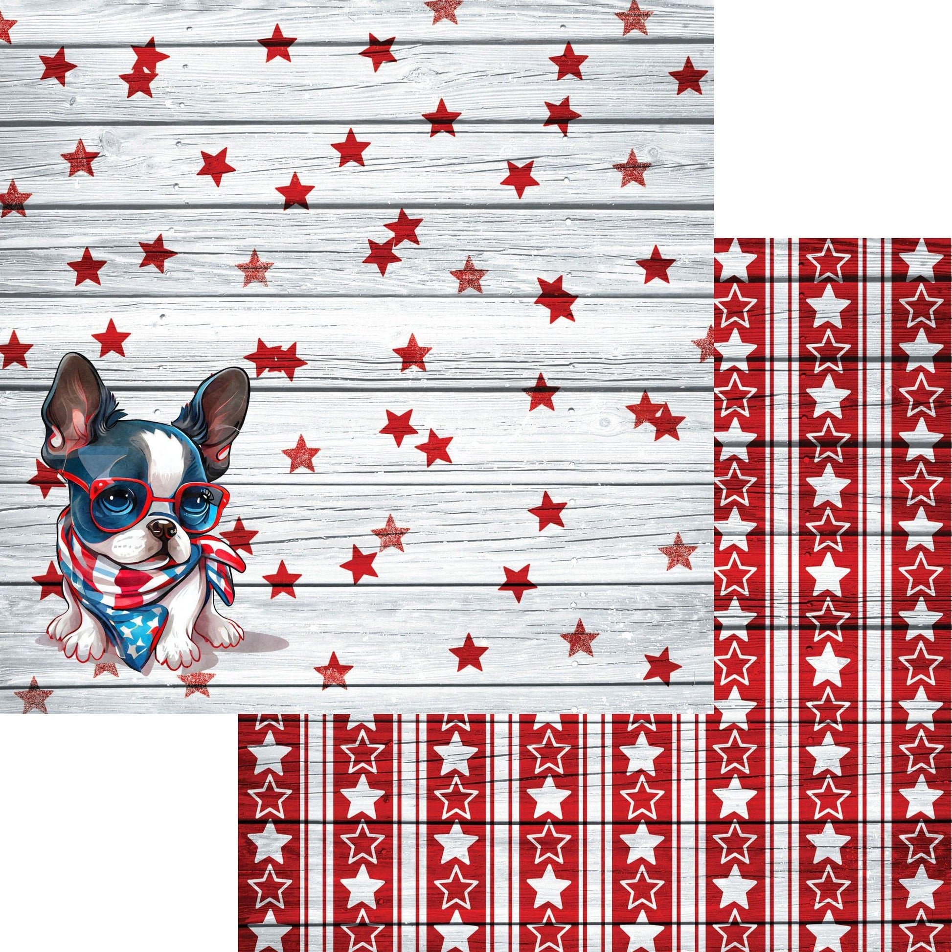 Patriotic Pups Collection Boston Terrier 12 x 12 Double-Sided Scrapbook Paper by SSC Designs - 15 Pack