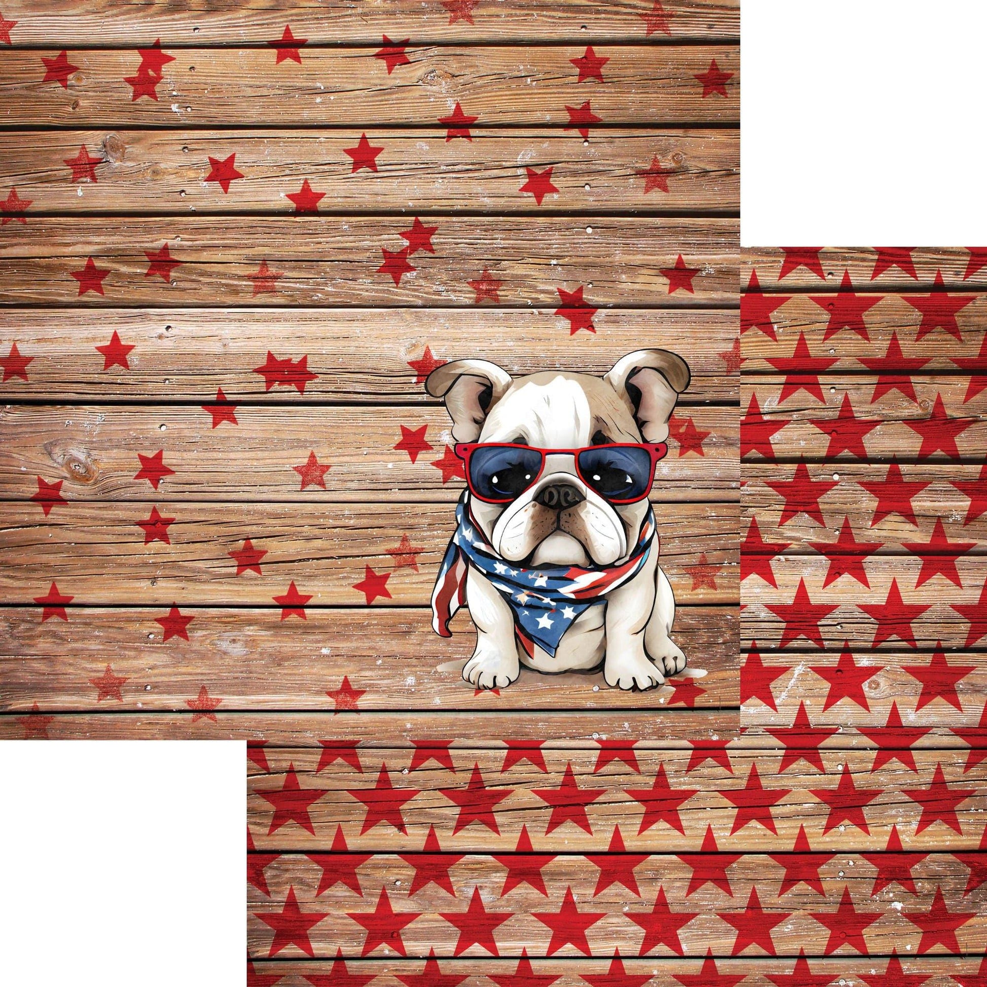 Patriotic Pups Collection Bulldog 12 x 12 Double-Sided Scrapbook Paper by SSC Designs - 15 Pack