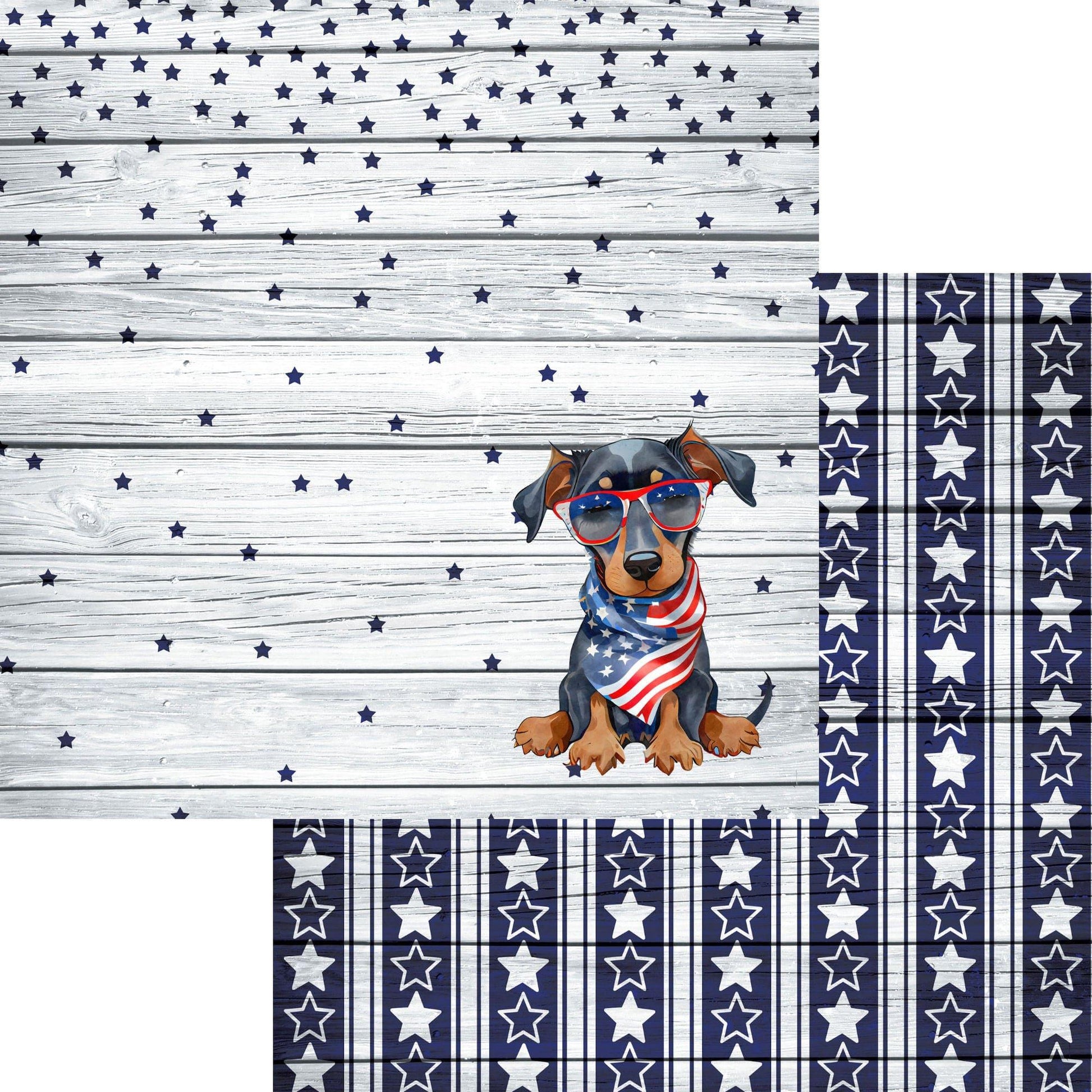 Patriotic Pups Collection Doberman 12 x 12 Double-Sided Scrapbook Paper by SSC Designs - 15 Pack