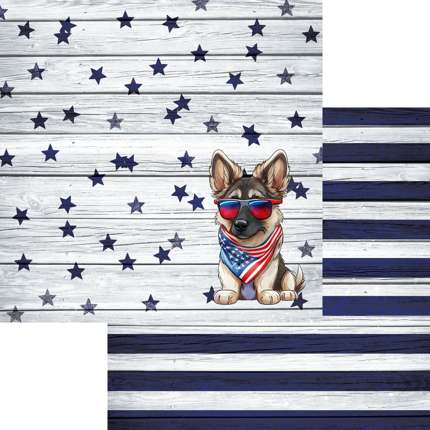 Patriotic Pups Collection German Shephard 12 x 12 Double-Sided Scrapbook Paper by SSC Designs - 15 Pack