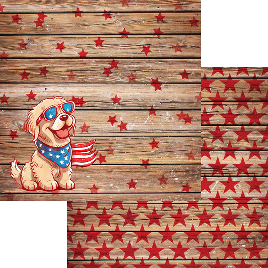 Patriotic Pups Collection Golden Retriever 12 x 12 Double-Sided Scrapbook Paper by SSC Designs - 15 Pack