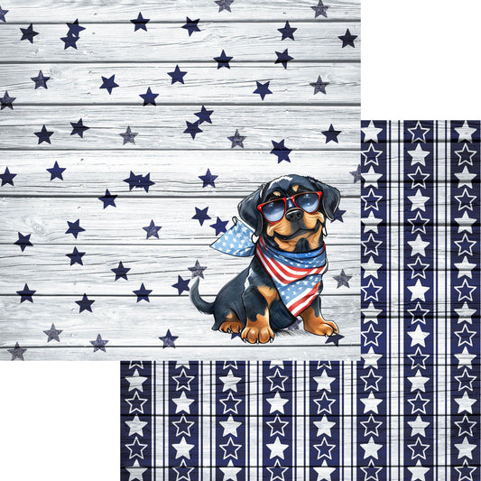 Patriotic Pups Collection Rottweiler 12 x 12 Double-Sided Scrapbook Paper by SSC Designs - 15 Pack