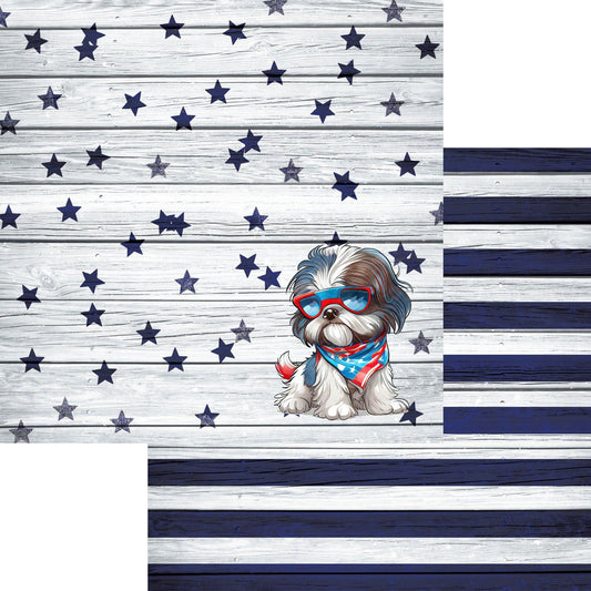 Patriotic Pups Collection Shih Tzu 12 x 12 Double-Sided Scrapbook Paper by SSC Designs - 15 Pack