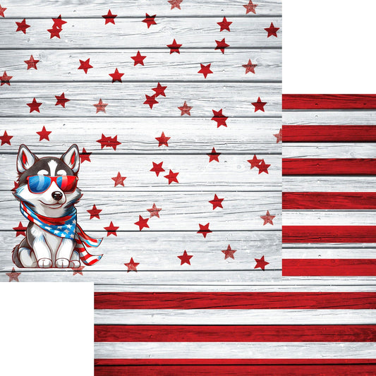 Patriotic Pups Collection Siberian Husky 12 x 12 Double-Sided Scrapbook Paper by SSC Designs - 15 Pack