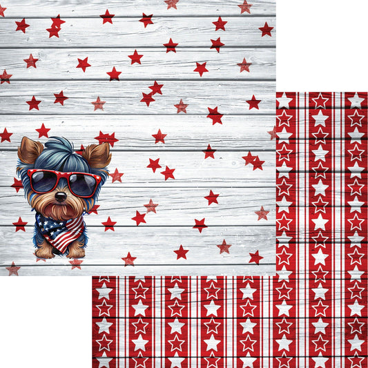 Patriotic Pups Collection Yorkshire Terrier 12 x 12 Double-Sided Scrapbook Paper by SSC Designs - 15 Pack