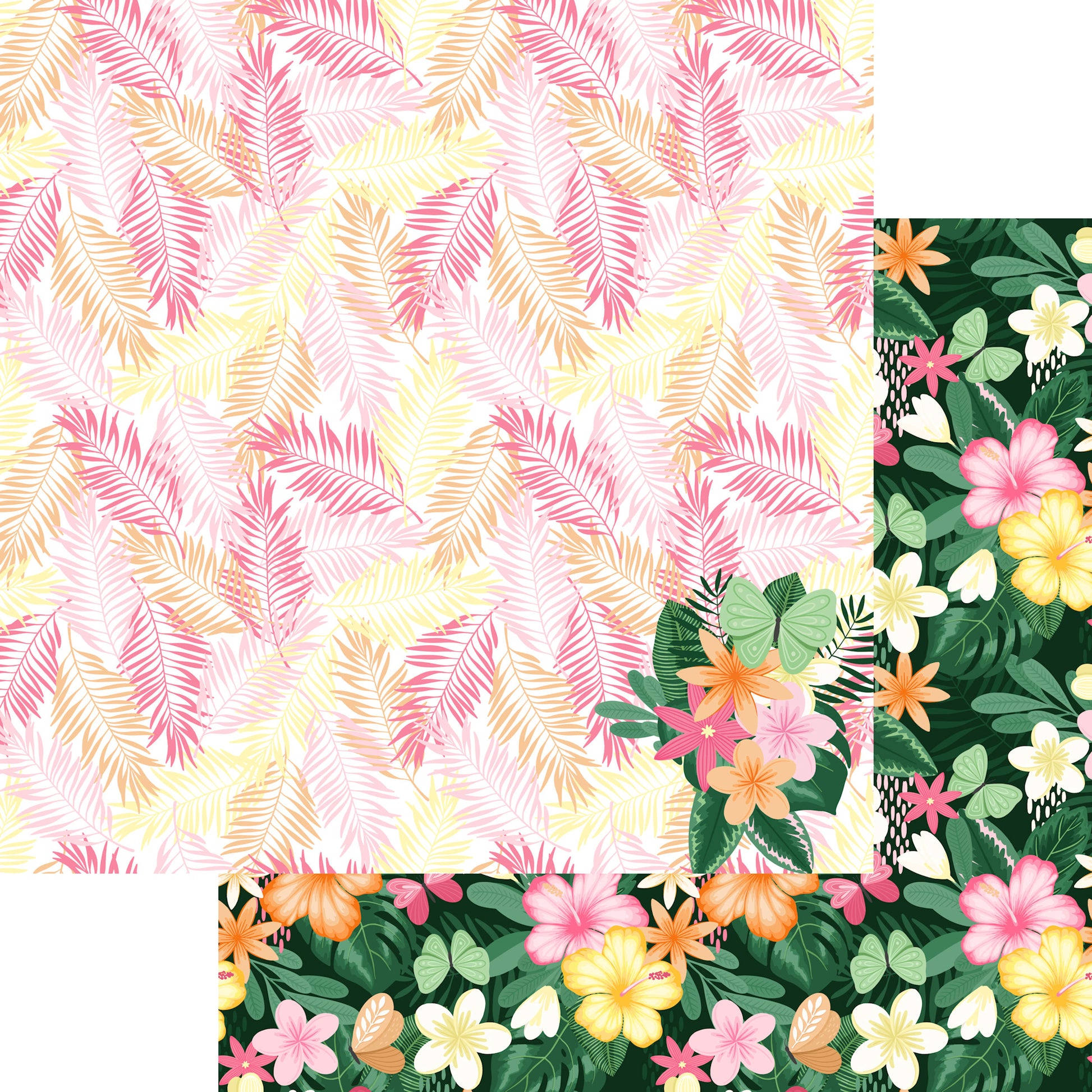 Sun Kissed Collection Frilly Ferns 12 x 12 Double-Sided Scrapbook Paper - 15 Pack