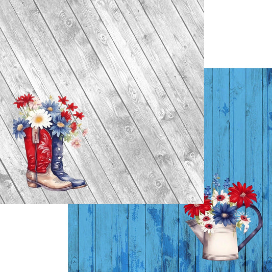 Star Spangled Spurs Collection Cowboy Boots 12 x 12 Double-Sided Scrapbook Paper by SSC Designs - 15 Pack