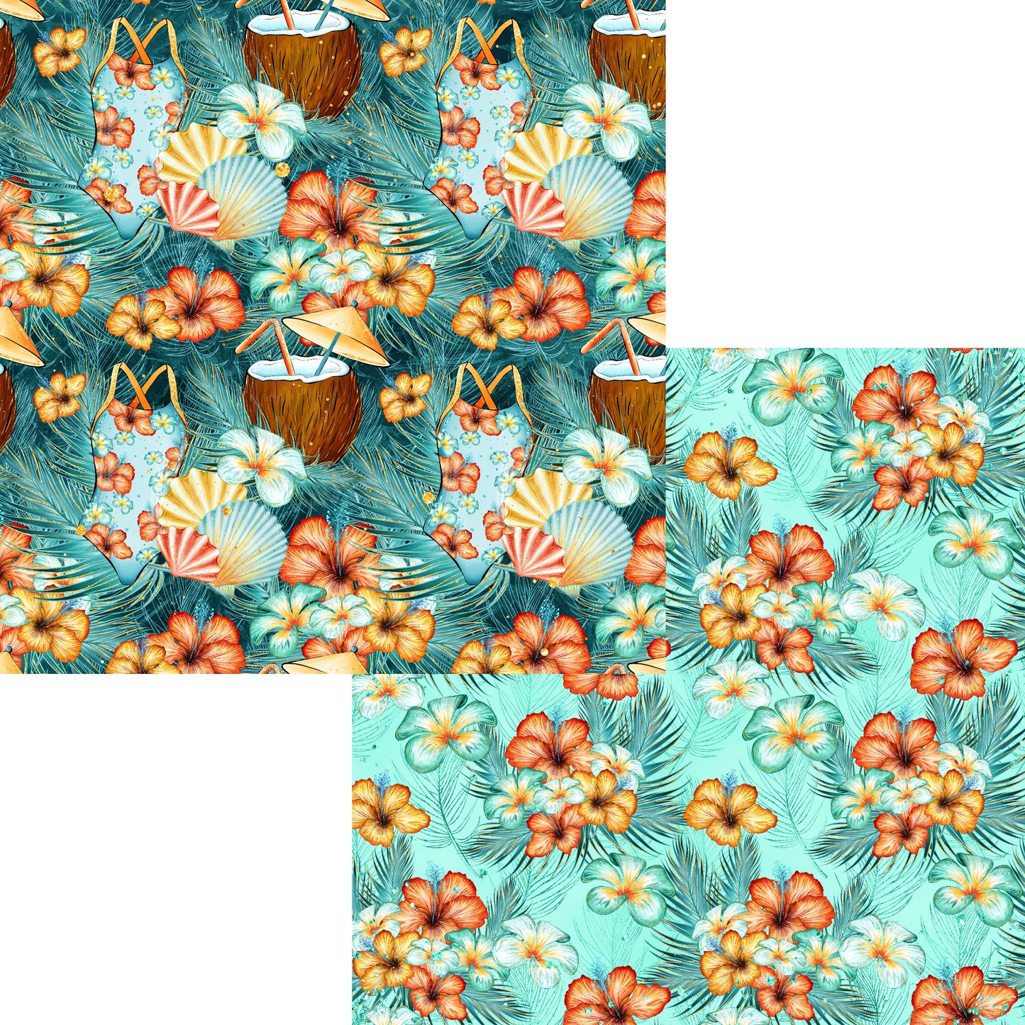 Phantasia Design's Tropics Collection Coconuts 12 x 12 Double-Sided Scrapbook Paper - 15 Pack