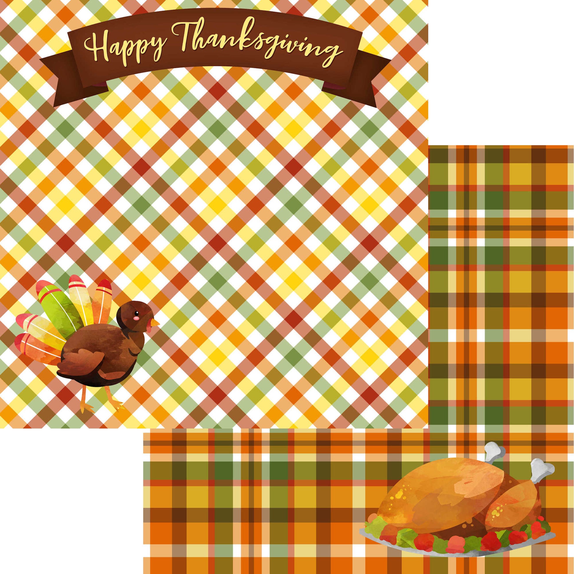 Turkey Time Collection Give Thanks 12 x 12 Double-Sided Scrapbook Paper - 15 Pack