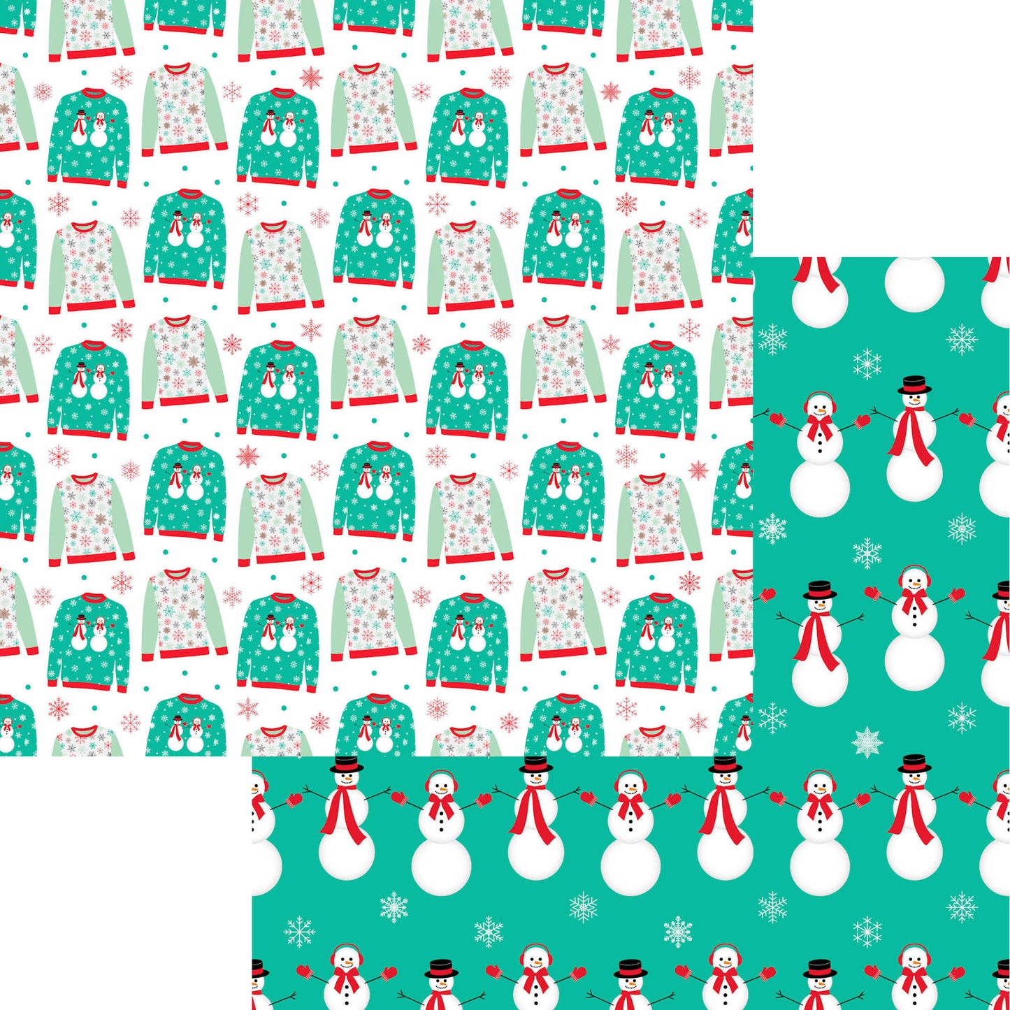 Ugly Christmas Sweater Collection Snowmen 12 x 12 Double-Sided Scrapbook Paper - 15 Pack