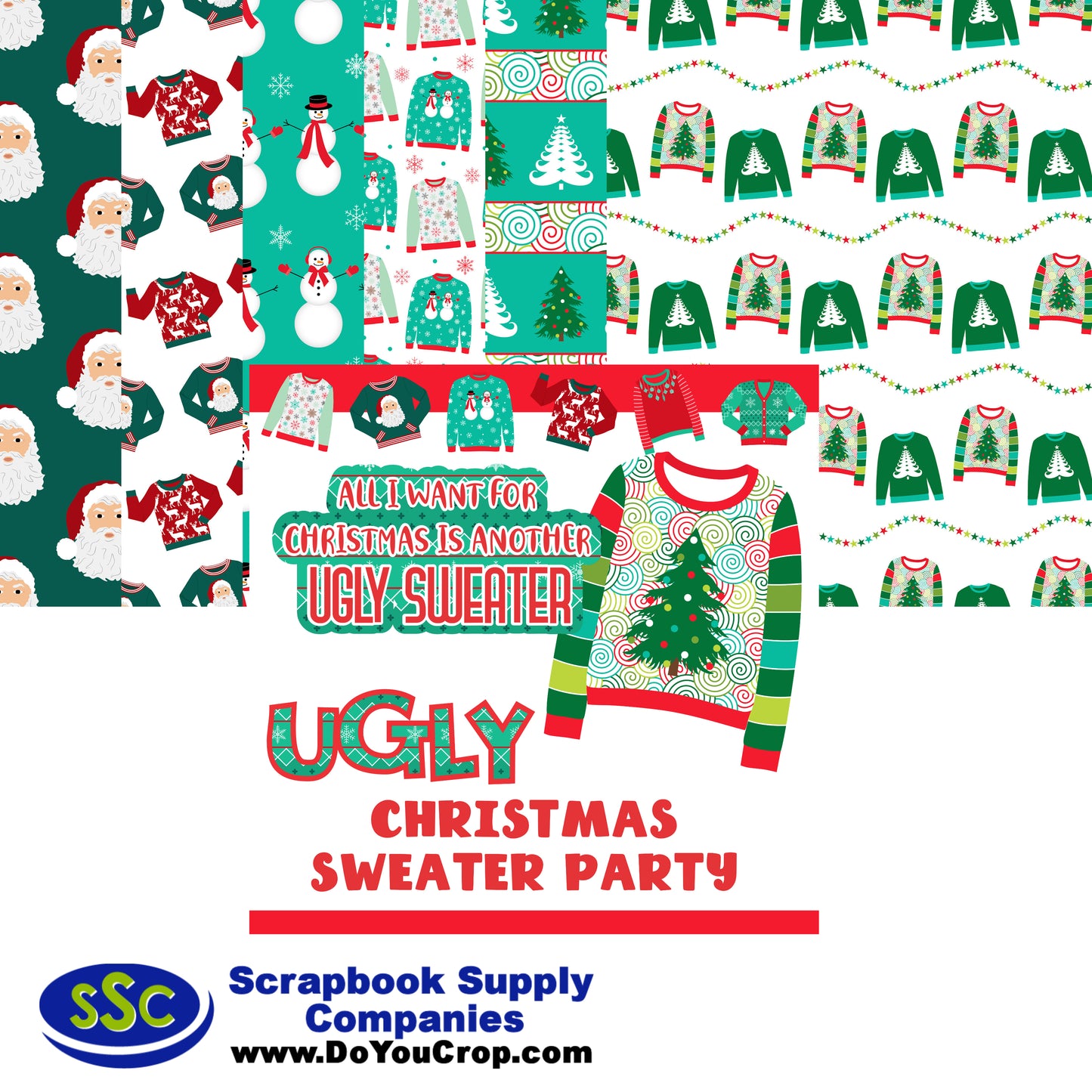 Ugly Christmas Sweater Collection 12 x 12 Scrapbook Paper Pack & Embellishment Kit - 3 Kits