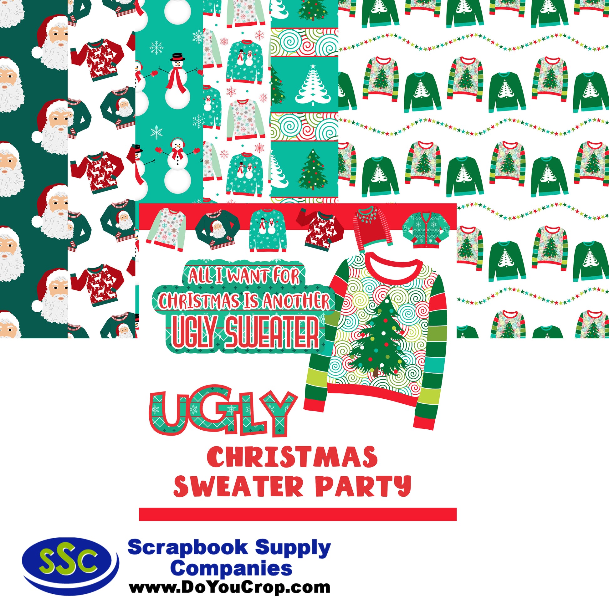 Ugly Christmas Sweater Collection 12 x 12 Scrapbook Paper Pack & Embellishment Kit - 3 Kits