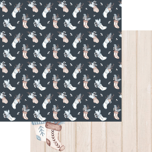 Winter Penguins Collection Stockings 12 x 12 Double-Sided Scrapbook Paper - 15 Pack