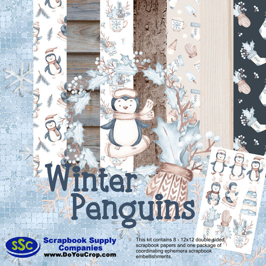 Winter Penguins 12 x 12 Scrapbook Paper Pack & Embellishment Kit - 3 Kits